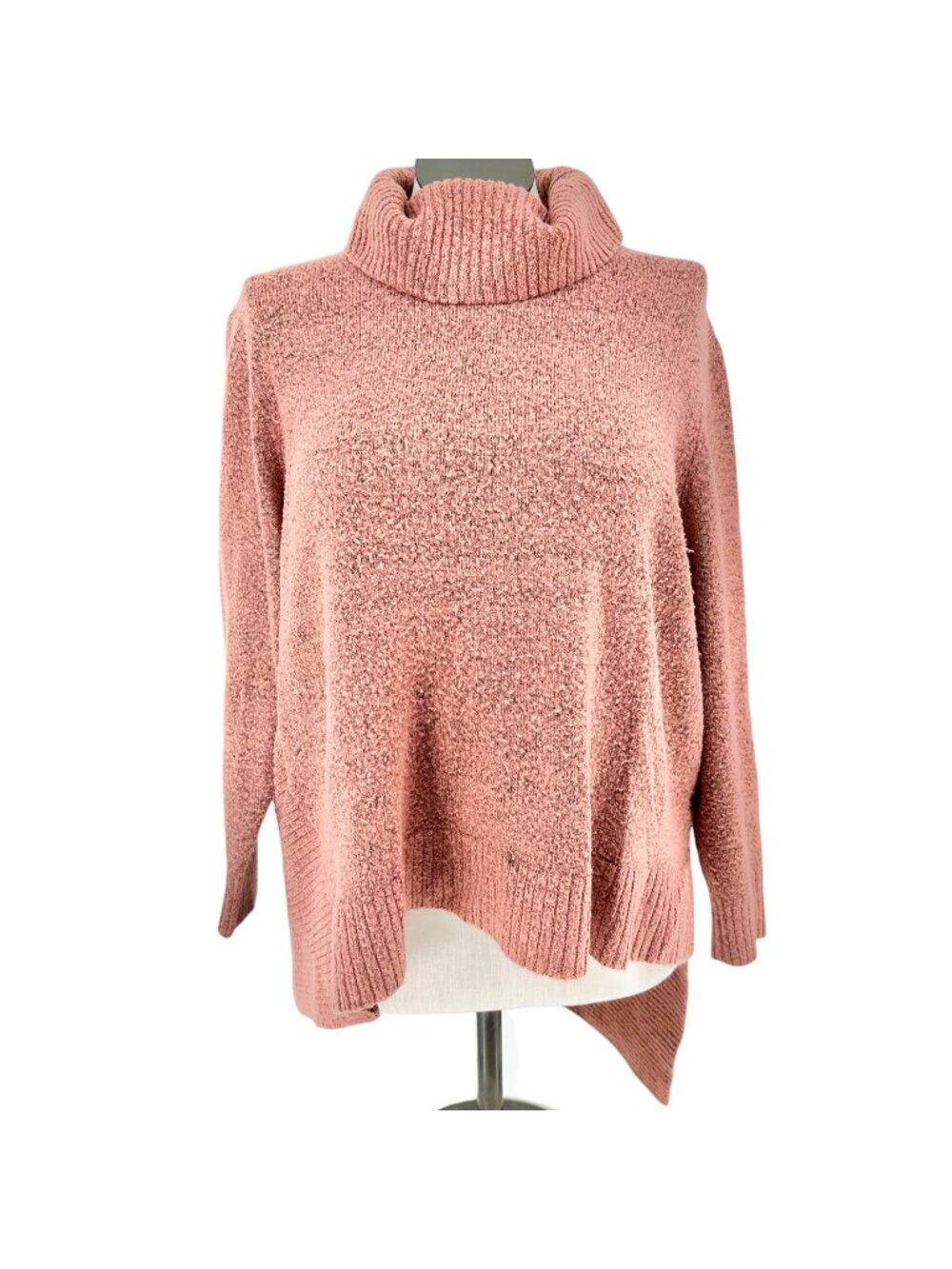 New Directions Curvy Womens 2X Asymmetrical Hem Cowl Neck Sweater In Rose Pink